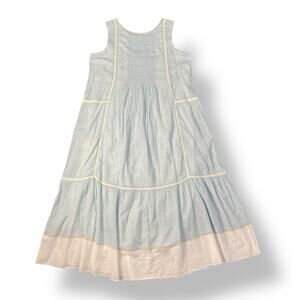 EKA Handmade in India Cotton‎ Dress Small Blue White Sleeveless Boho Cottagecore
